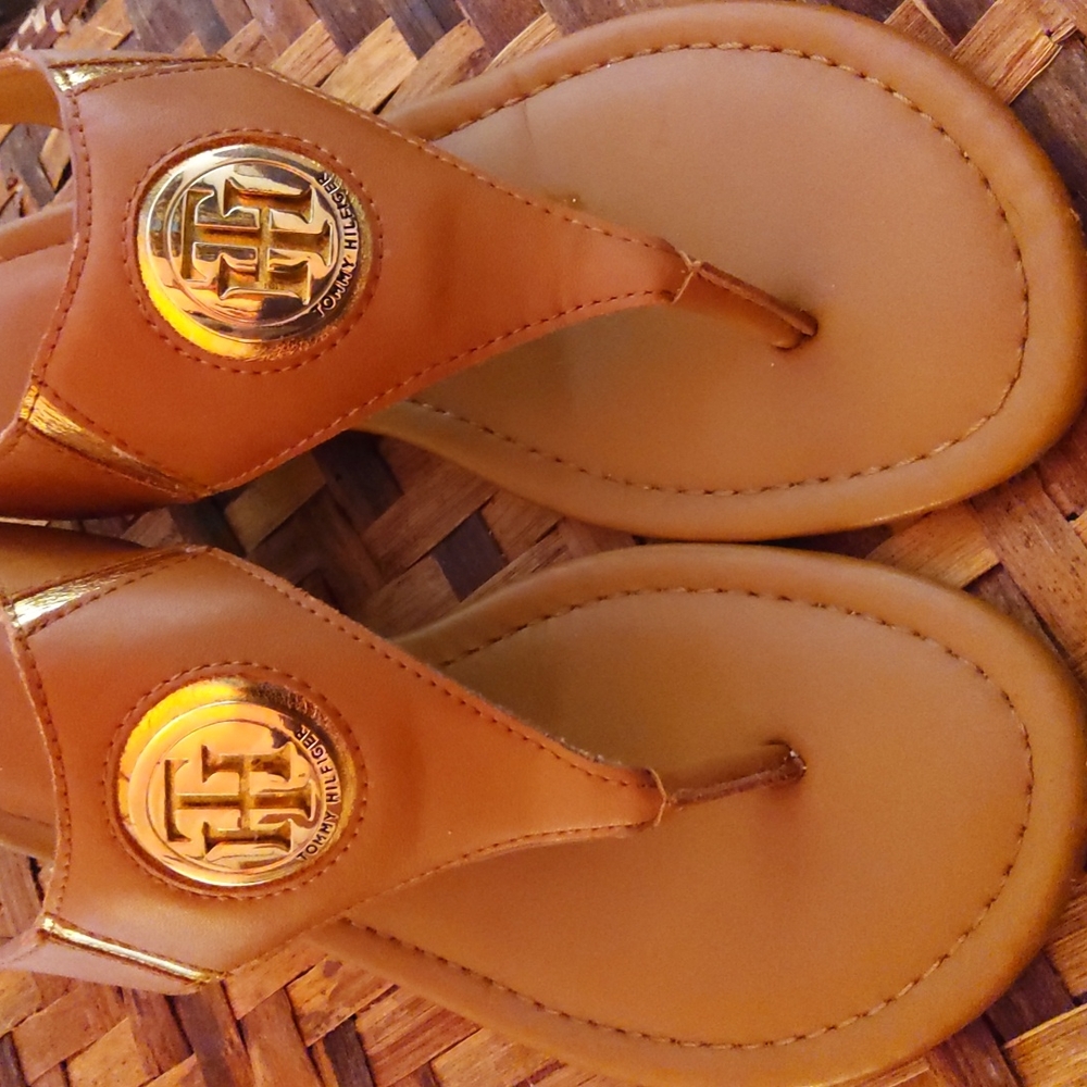 Tommy Hilfiger gently used BEAUTIFUL Camel and Gold Sandles!